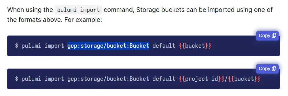 Import section of API documentation
