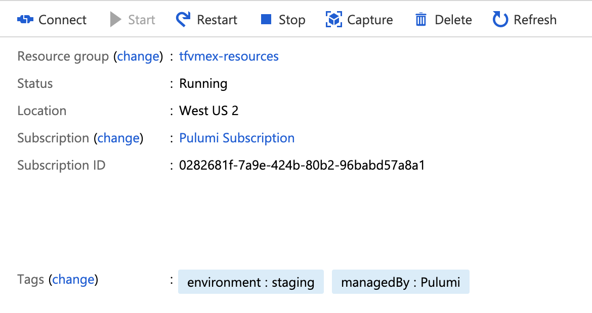 The Azure Portal virtual machine page