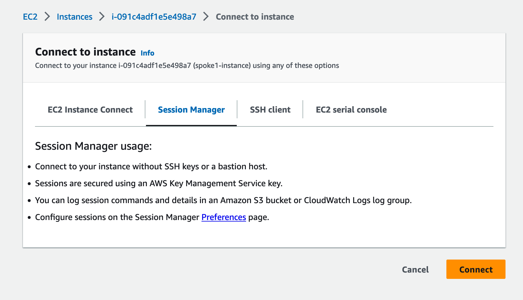 AWS EC2 connect dialog