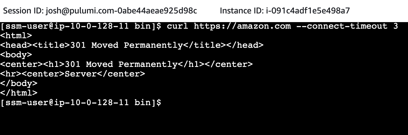 Screenshot of a cURL command to amazon.com succeeding