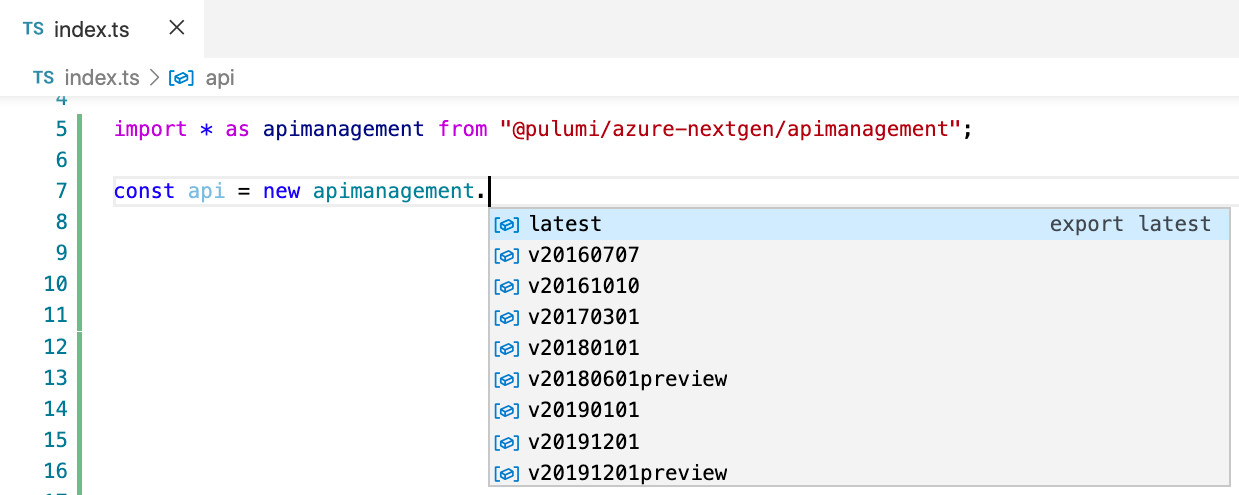 API Versions in VS Code