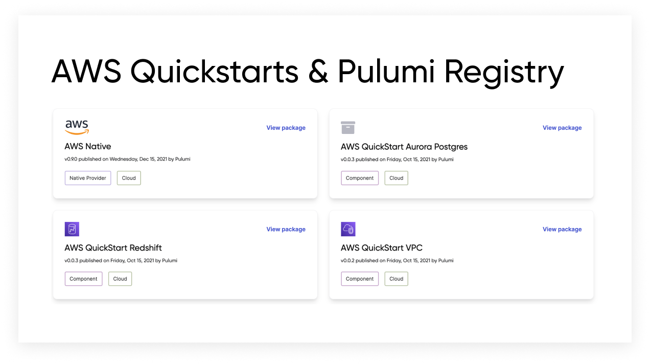 Using AWS Quick Starts with the Pulumi Registry