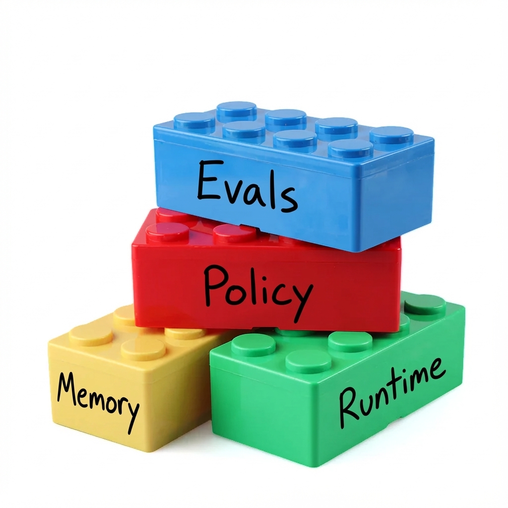 AgentCore components as Lego blocks: Runtime, Memory, Policy, Evals