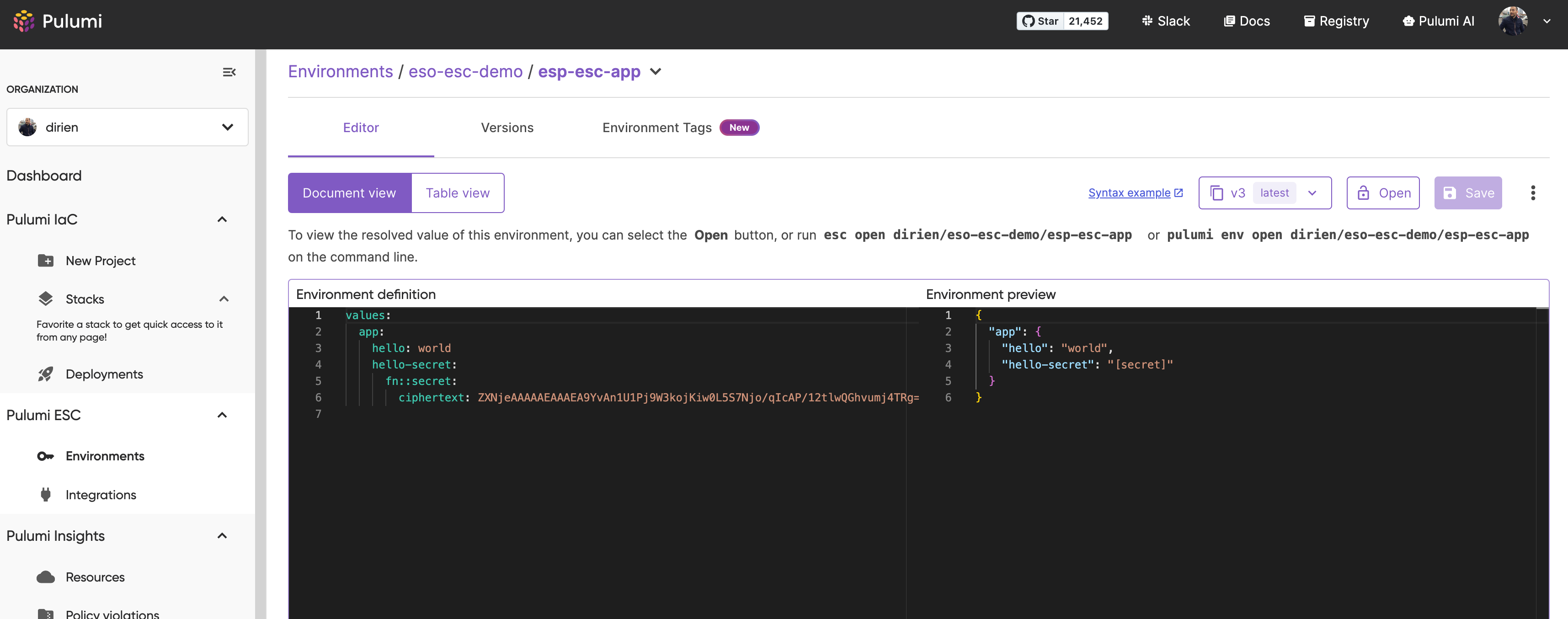 Pulumi ESC Environment