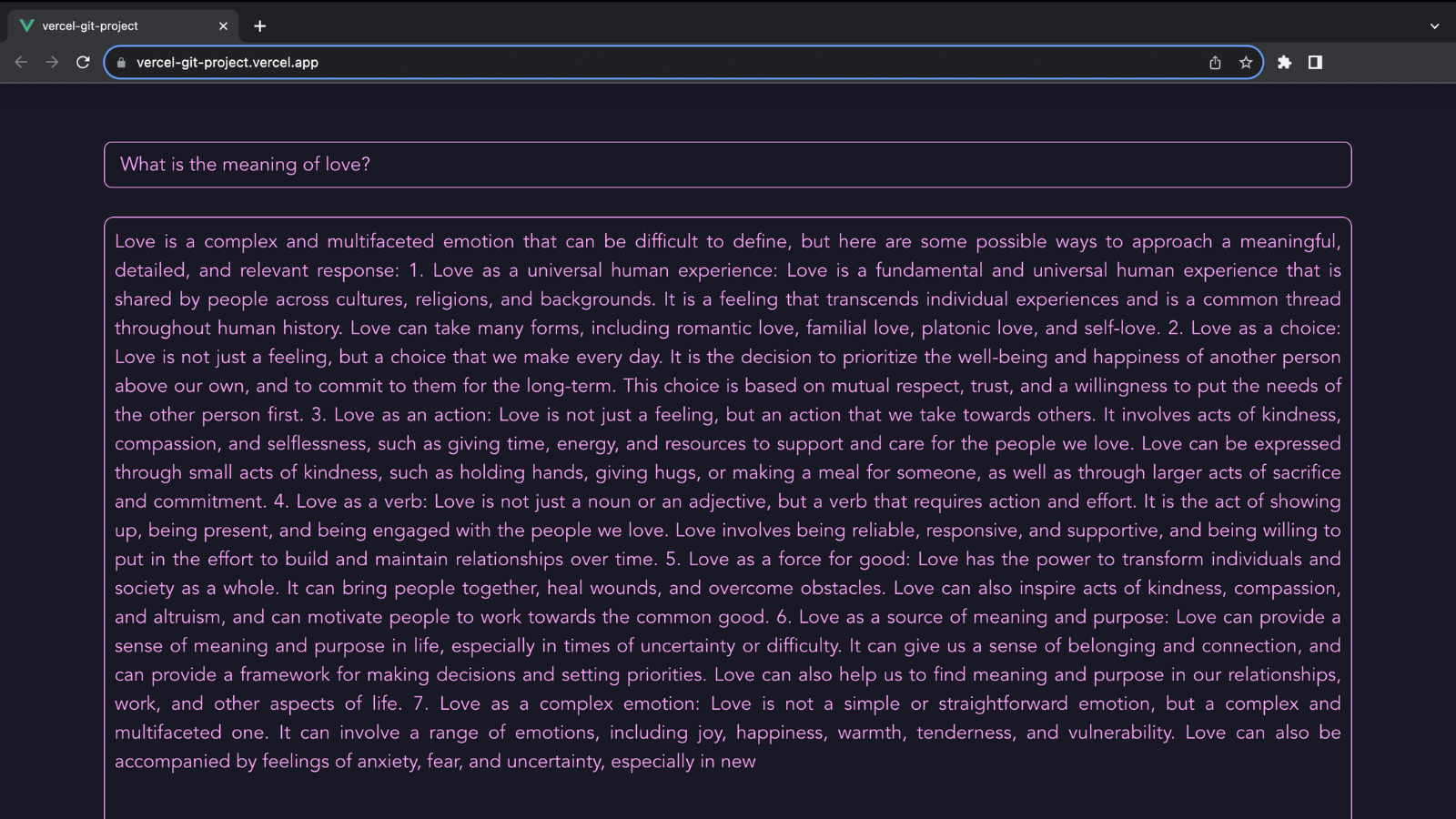 A prompt and response screenshot from Katwalk Frontend on Vercel
