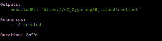CLI output containing the website URL
