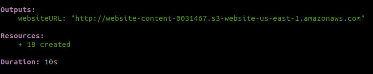 CLI output containing the website URL