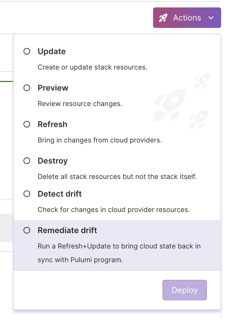 Actions menu