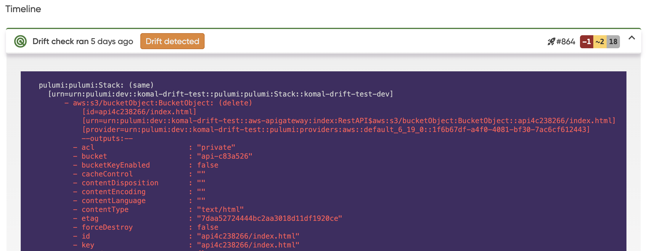 Summary of drift that was detected