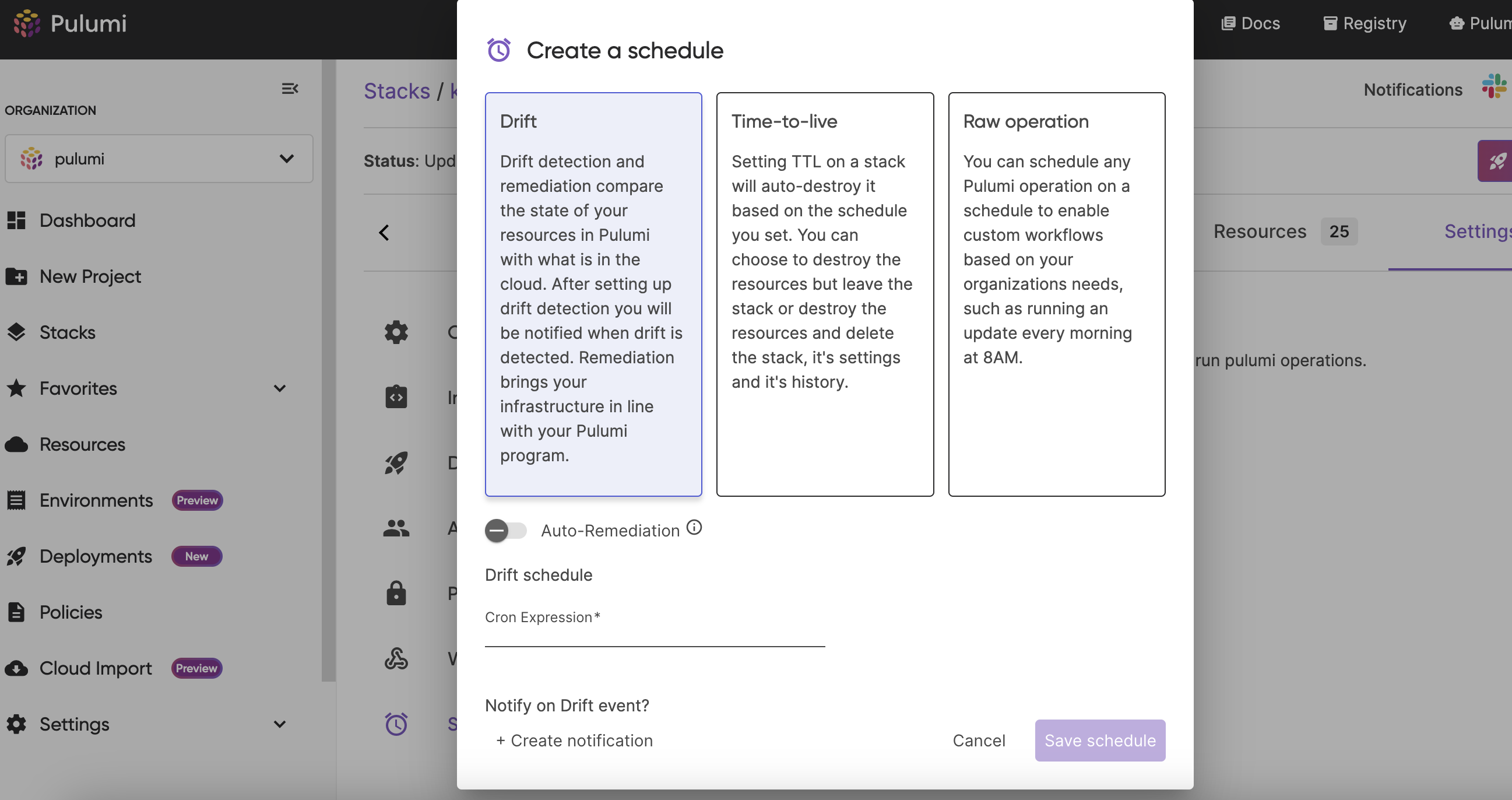 set up drift in the UI