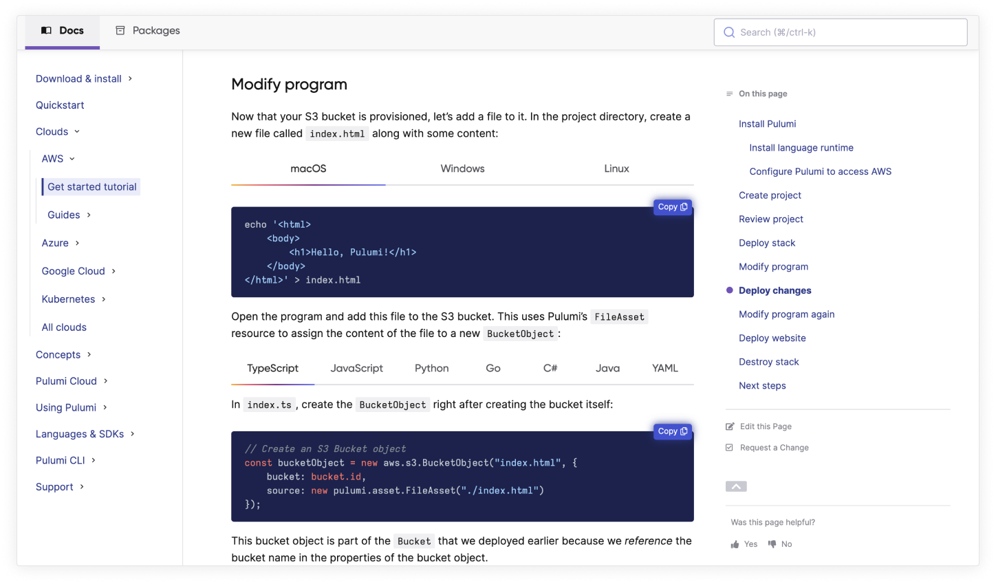 Pulumi cloud get started tutorials