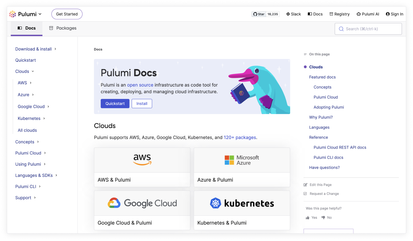 Pulumi docs navigation