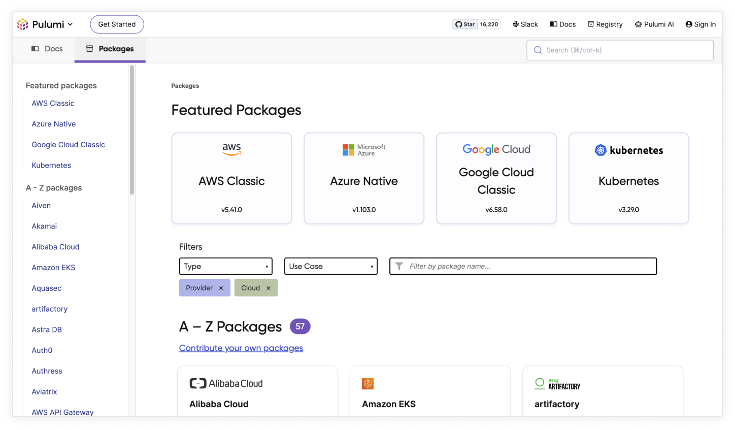 Pulumi api packages