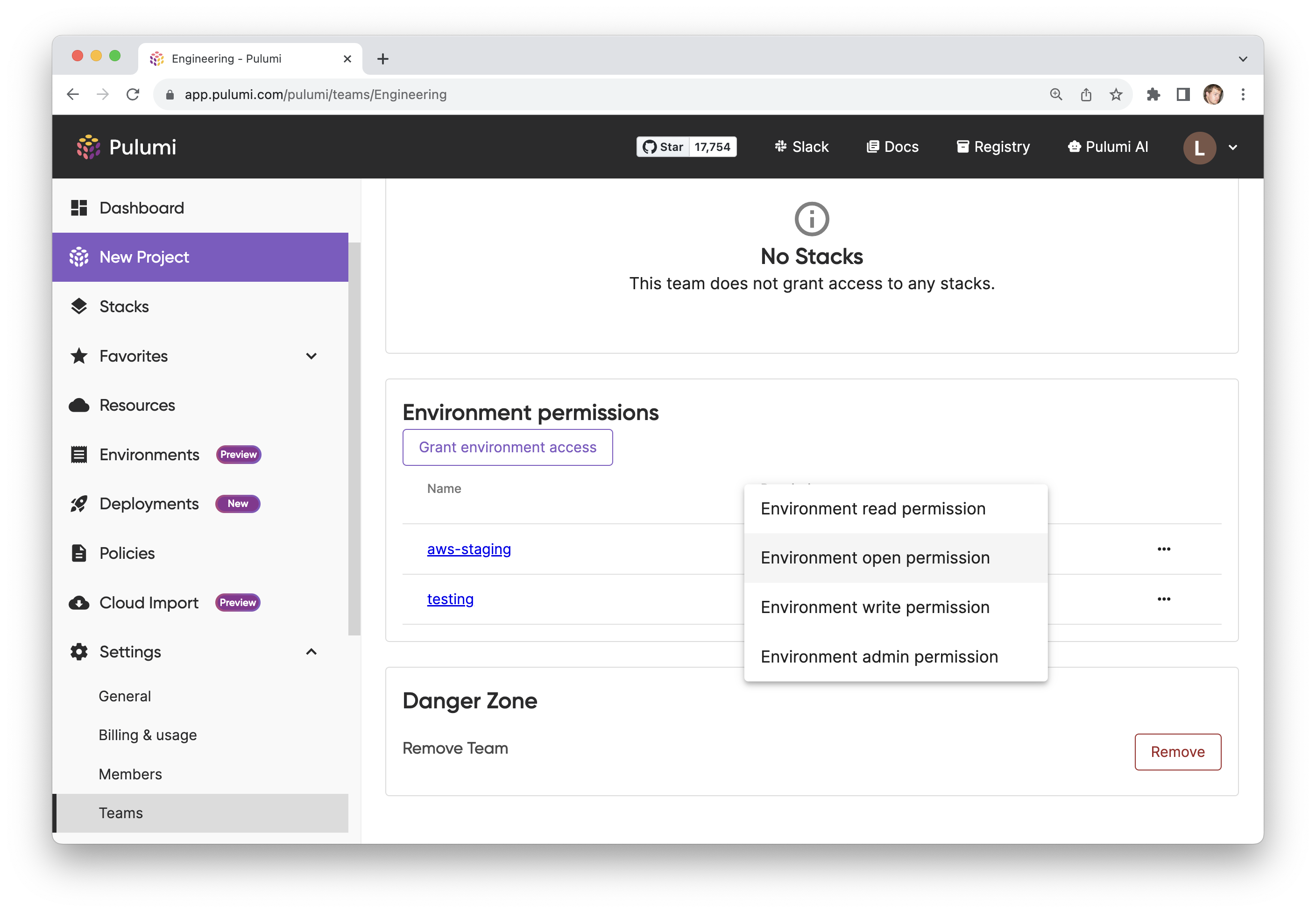 RBAC for ESC in the Pulumi Cloud console