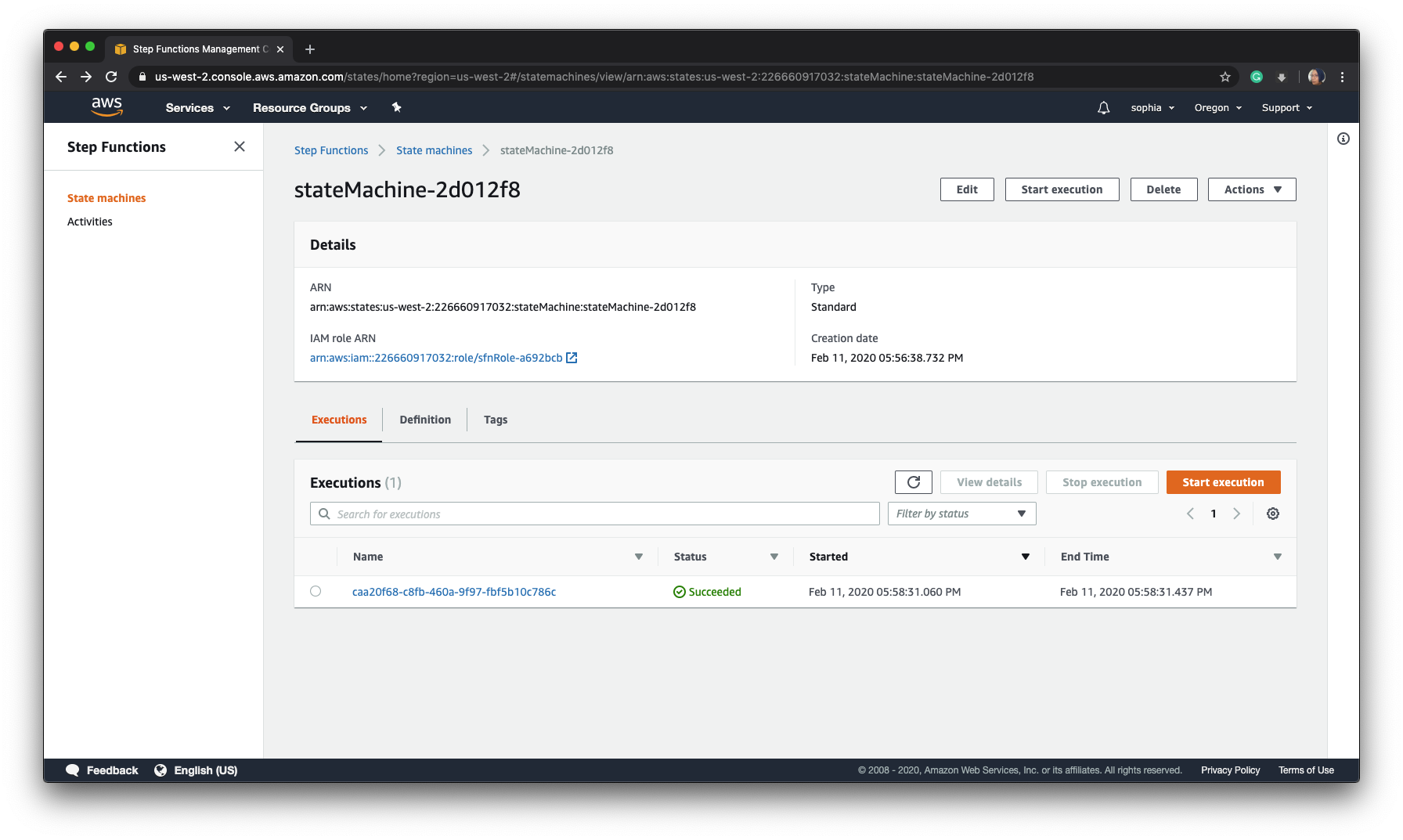 AWS Severless Console Step Functions screenshot