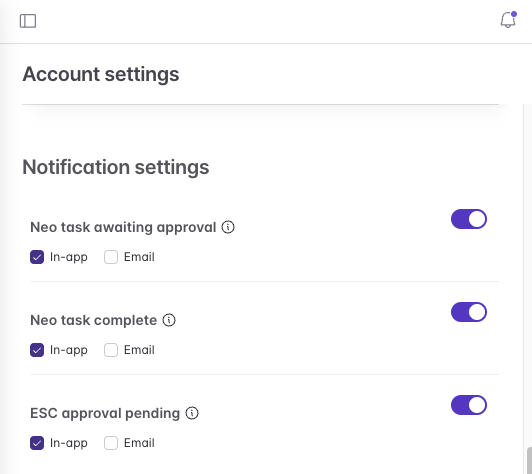 Notification settings page