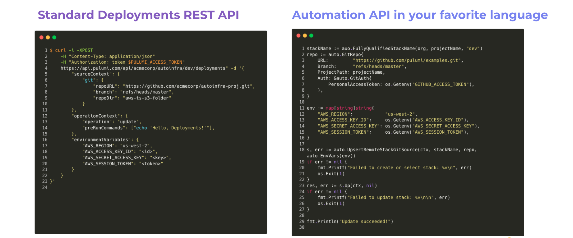 Pulumi Deployments REST API and Automation API