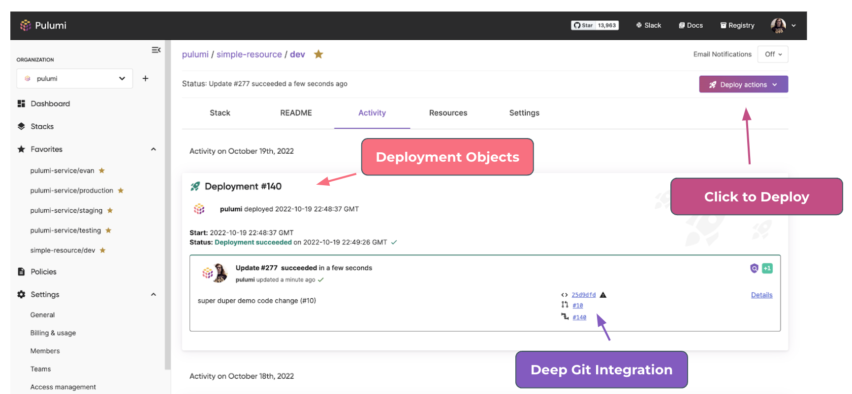 Deployments in the Pulumi Service Console