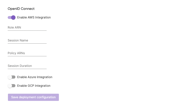 OIDC Deployment Settings