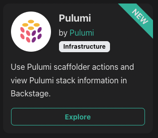 Screenshot showing Pulumi Backstage plugin integration interface