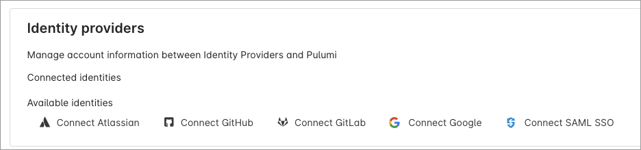Account settings showing connected identities including Google