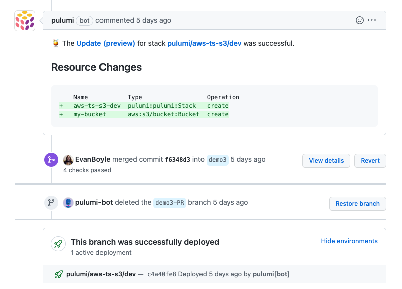 PR Comments from Git Push to Deploy