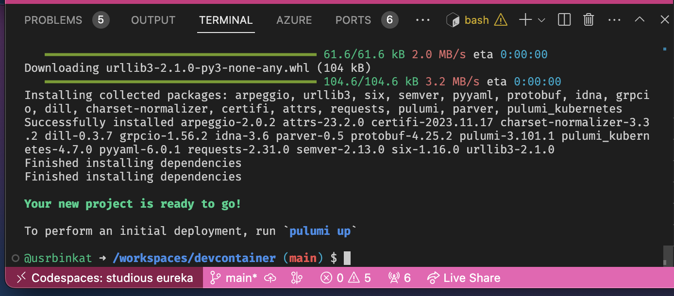 pulumi configured a full python venv as its last stage of the pulumi new command function