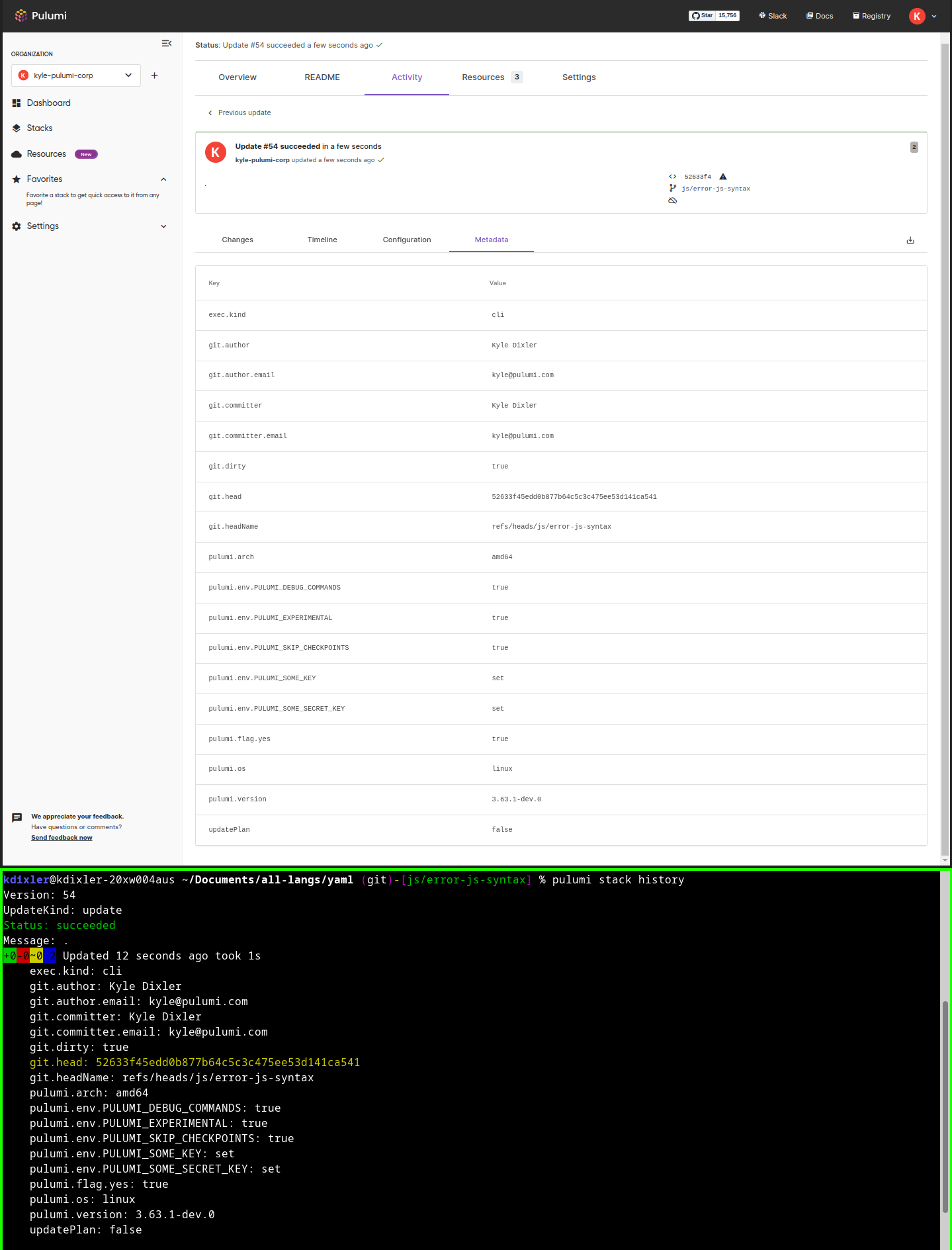 Stack History details