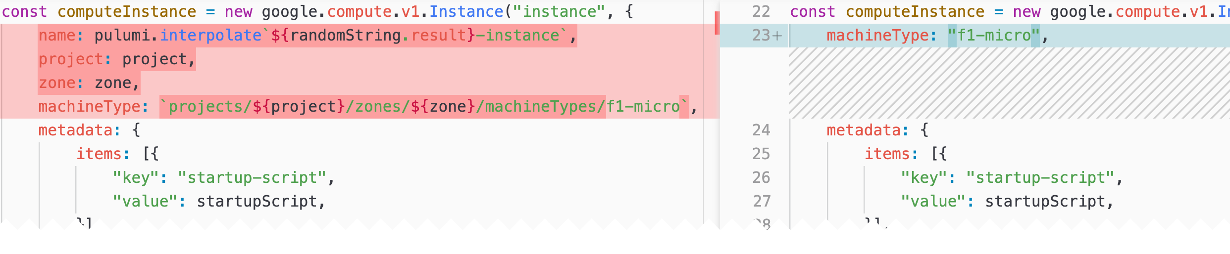 A screenshot comparison of Google Native code before and after these changes