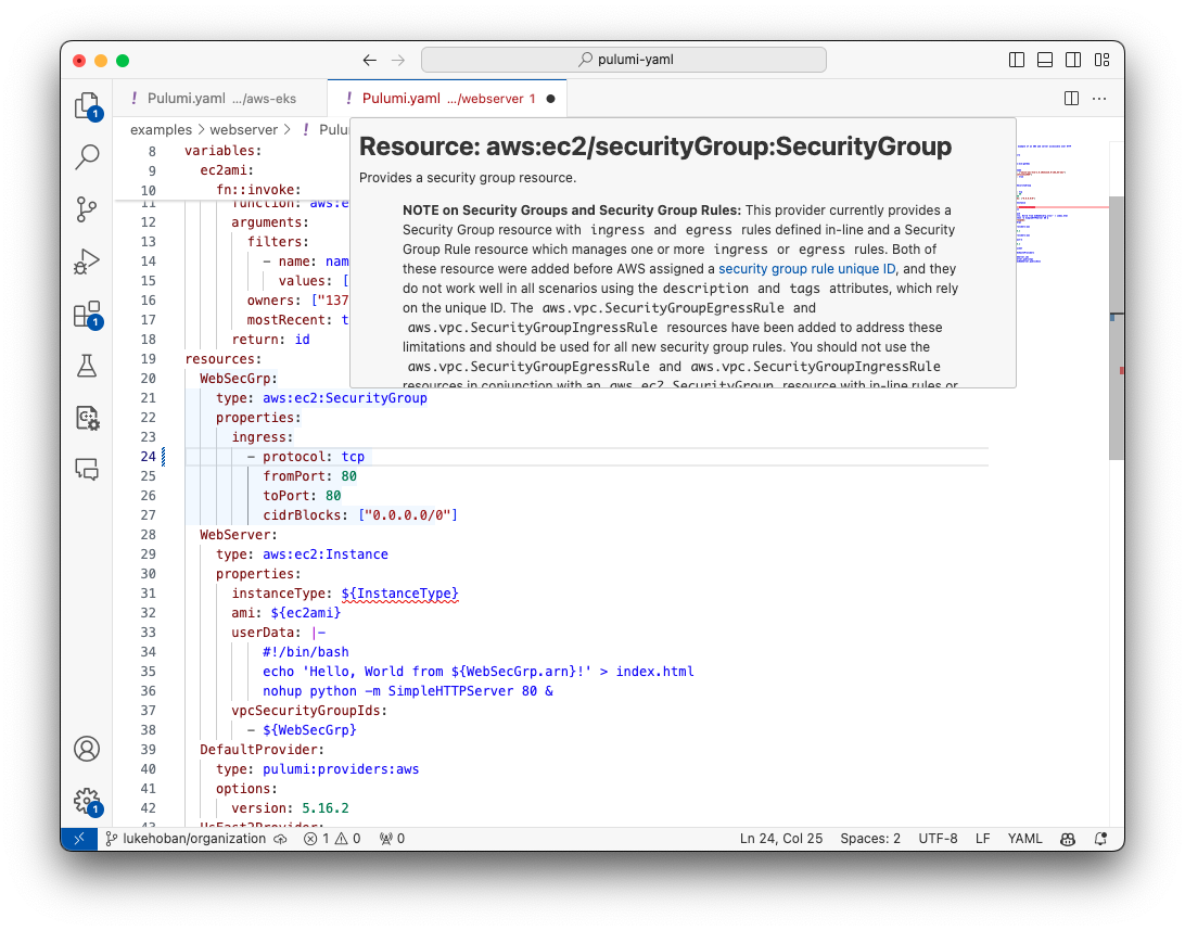 Pulumi YAML VS Code