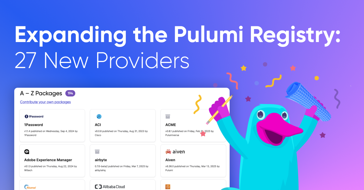Expanding the Pulumi Registry: 27 New Providers to Expand the Ecosystem