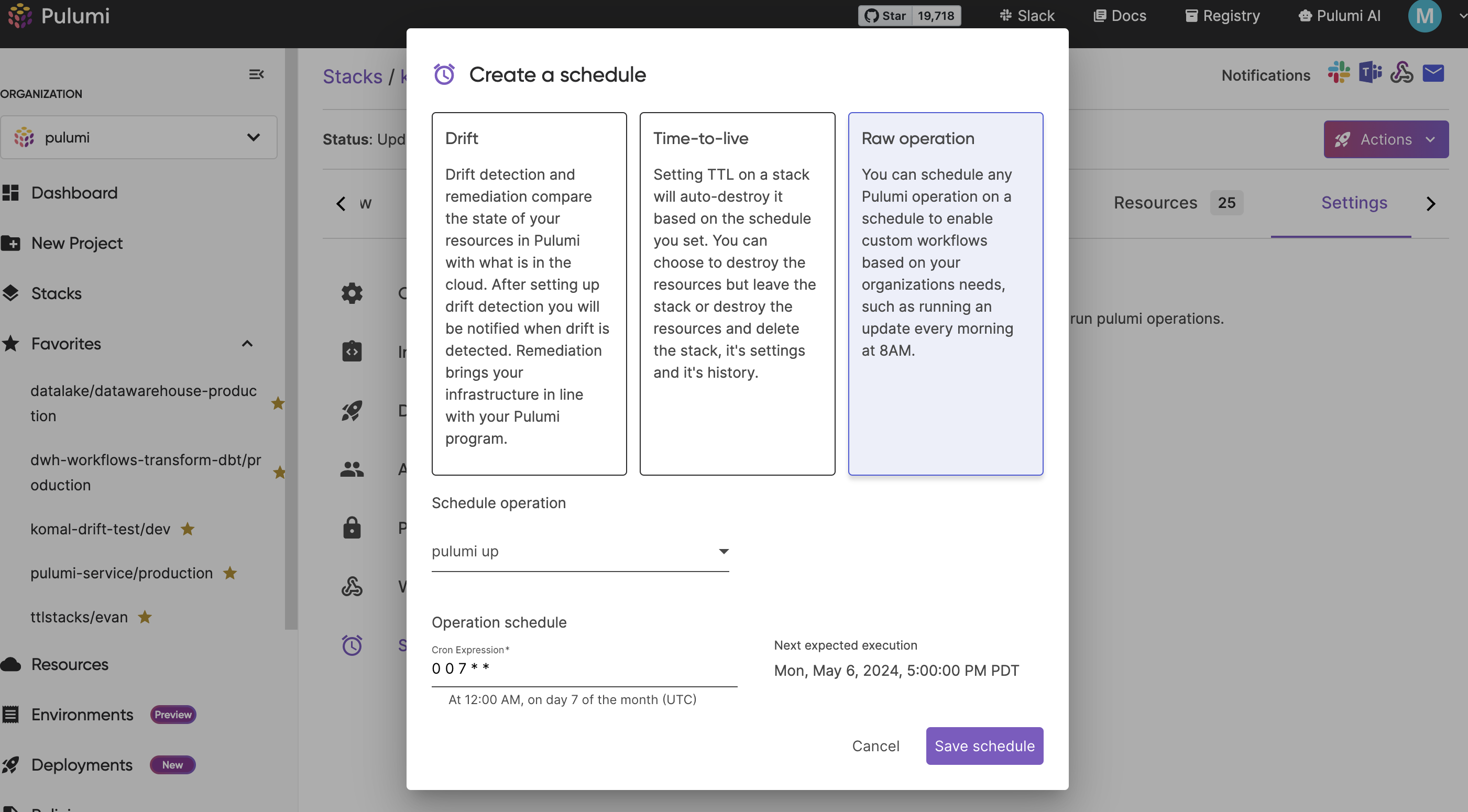 Populated Schedule in the UI