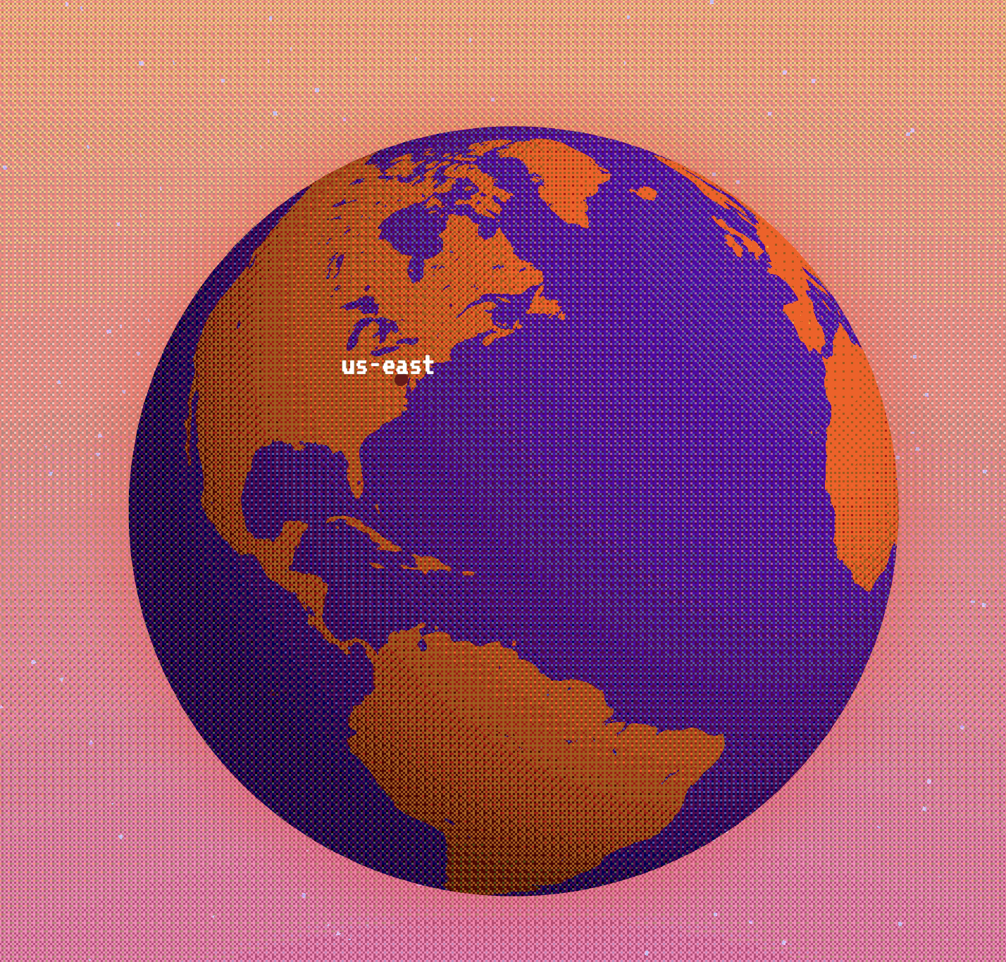 The GeoDeploy web UI showing the us-east deployment on a live globe