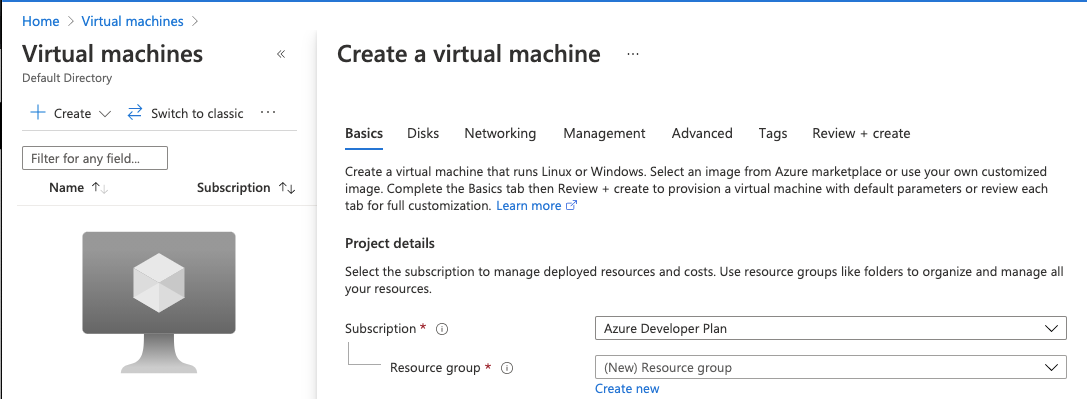 VM in Azure Portal