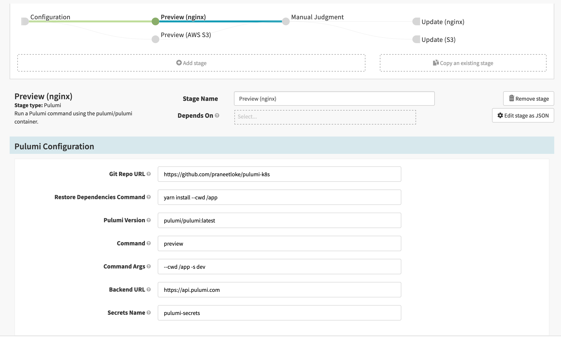 Pulumi plugin config