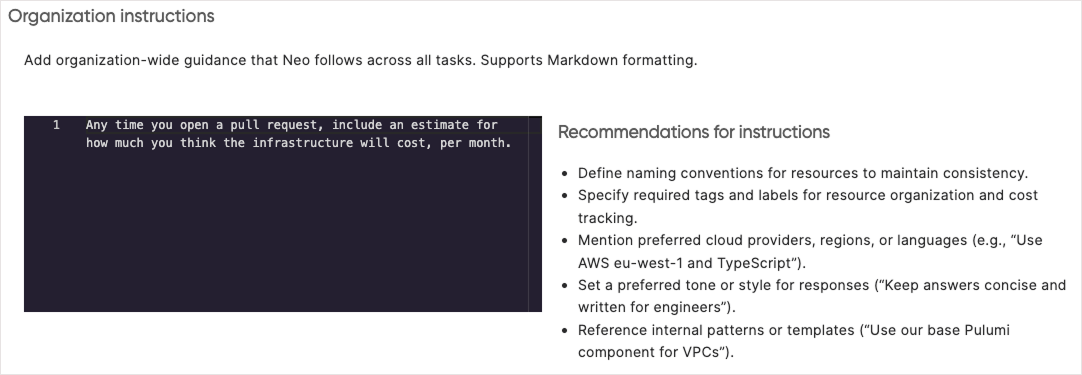 Custom Instructions configuration