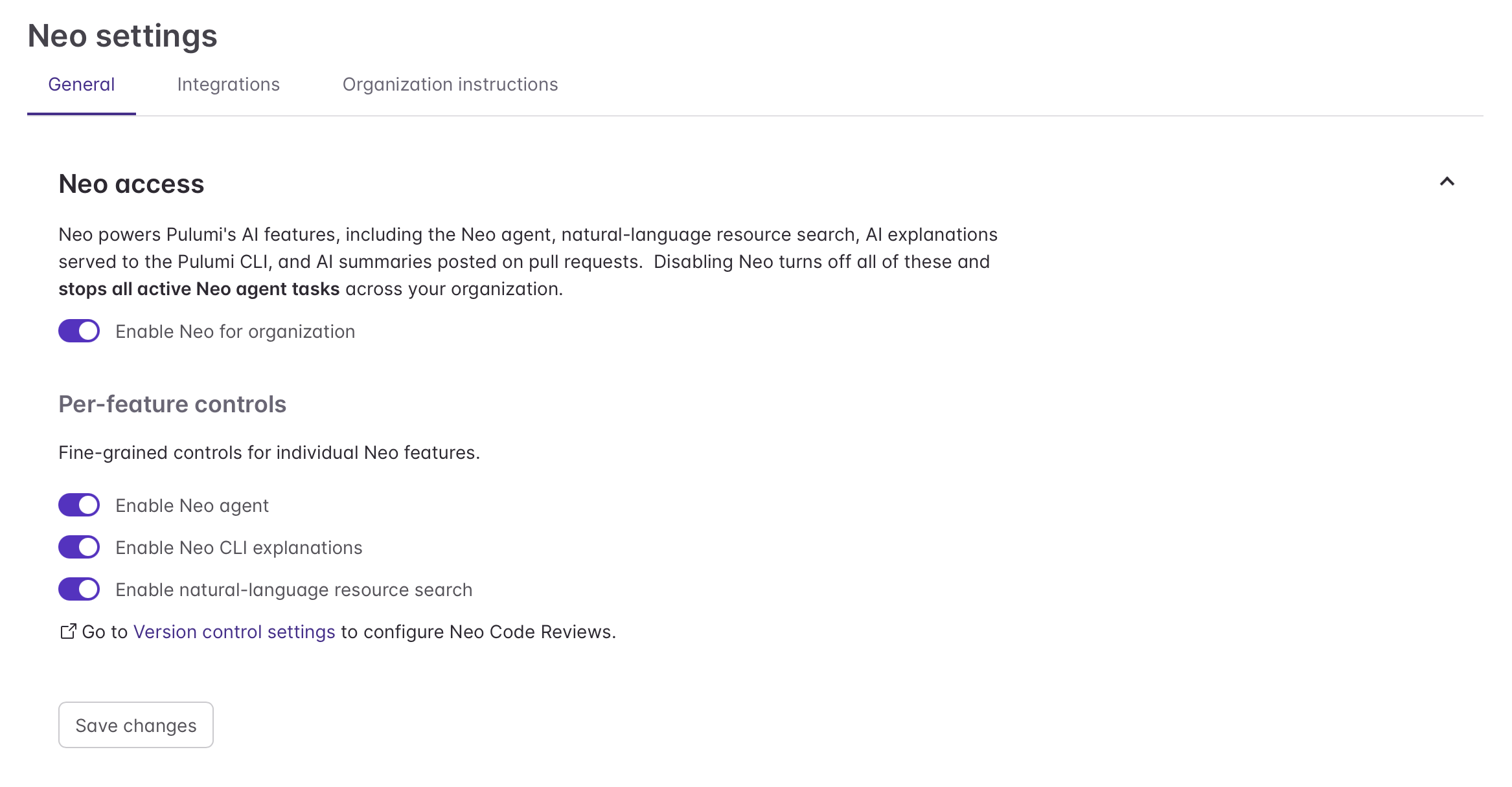 Neo access settings