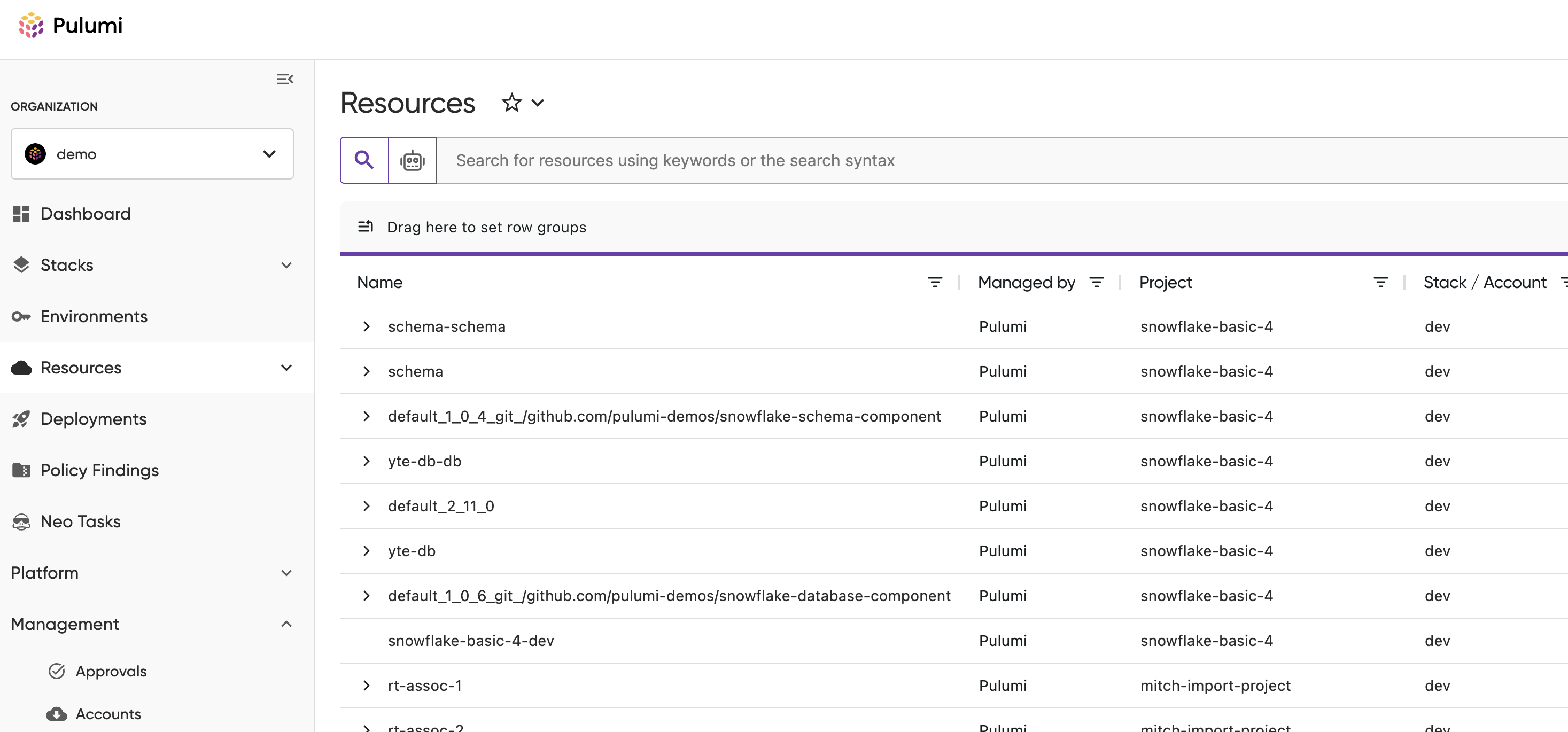 Resource Explorer showing discovered resources