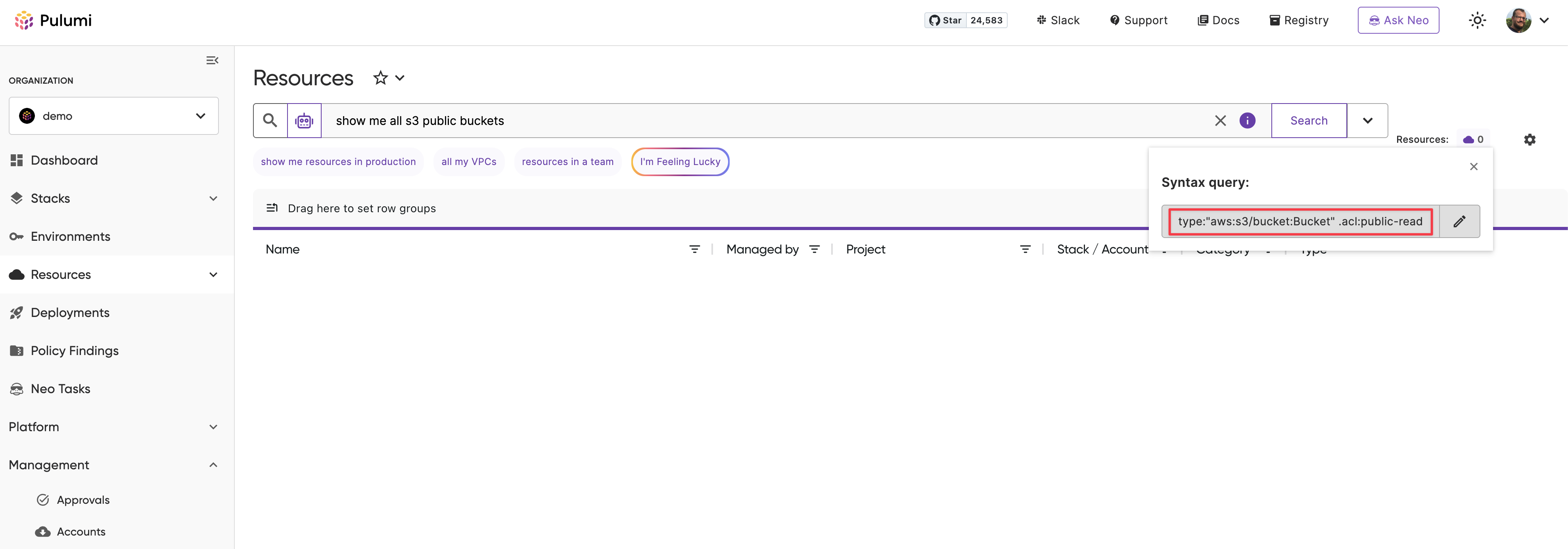Resource explorer AI assist public s3