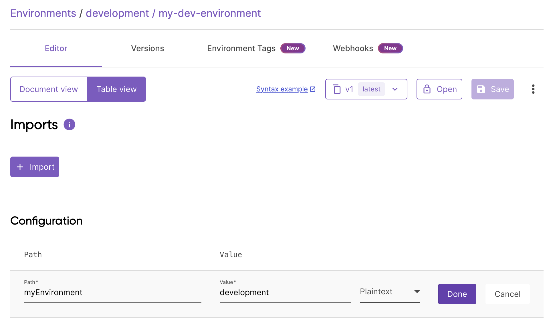 Adding values to the environment in the Pulumi ESC console