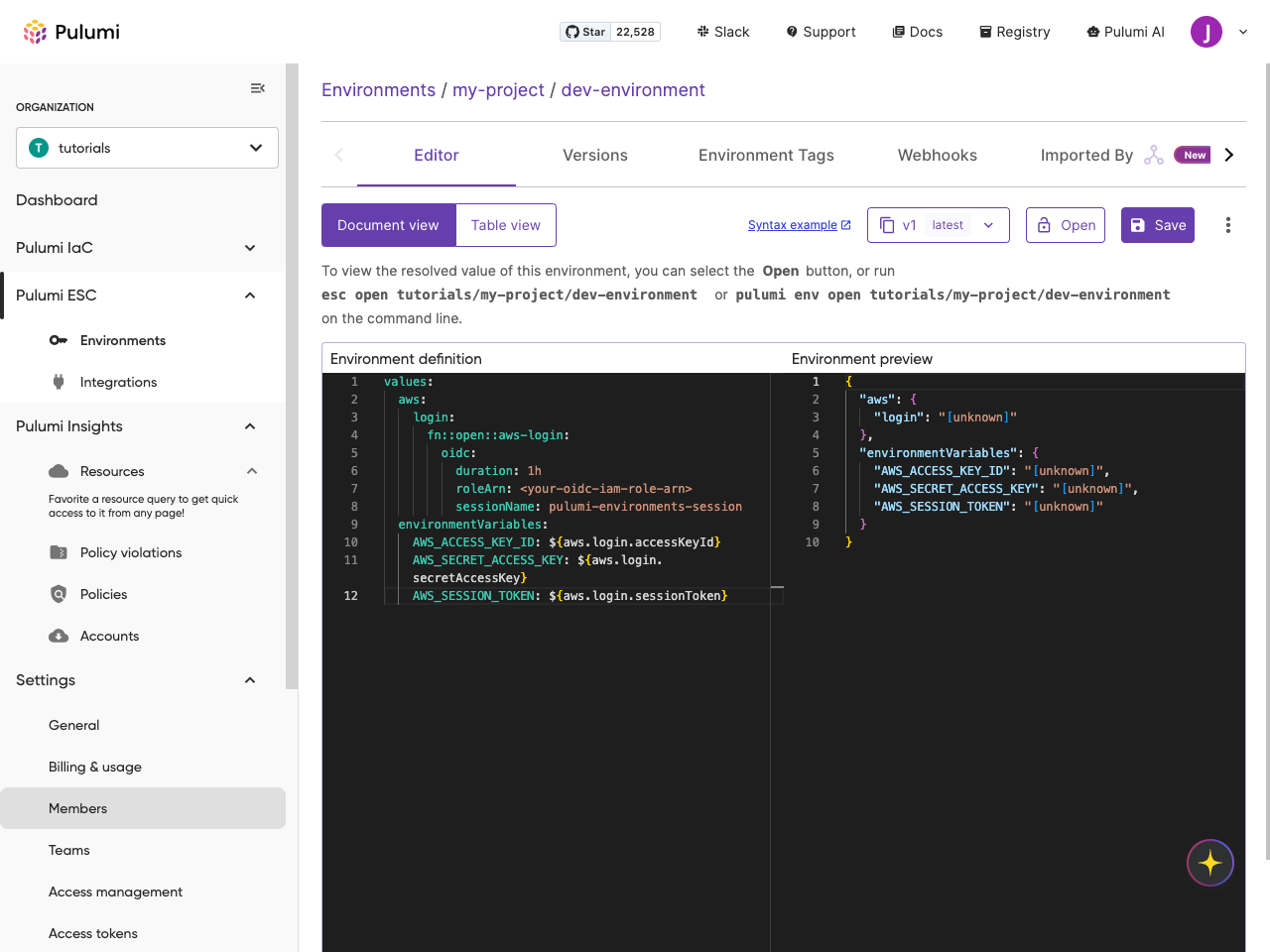 An image of the ESC environment editor role trust policy