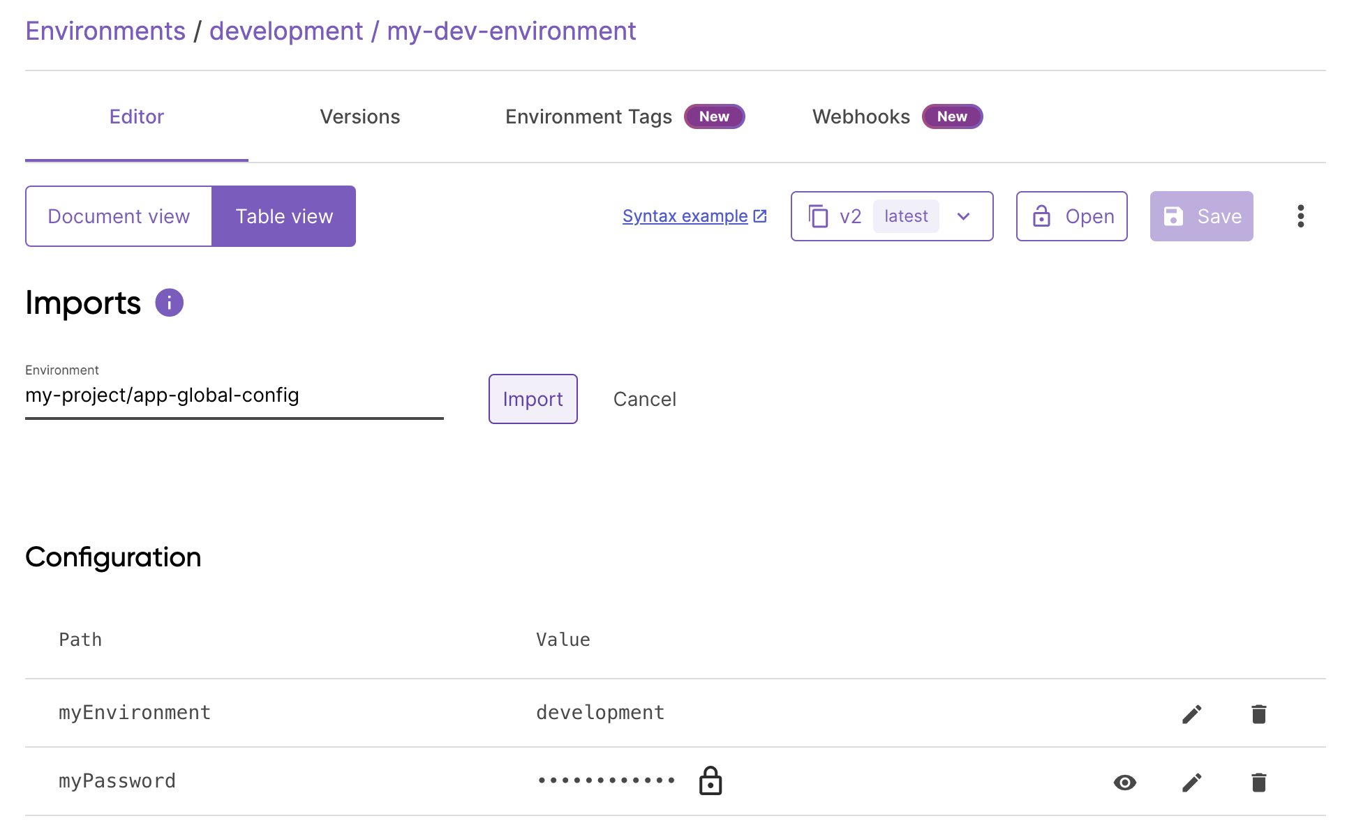 Importing the global config environment in the Pulumi Console