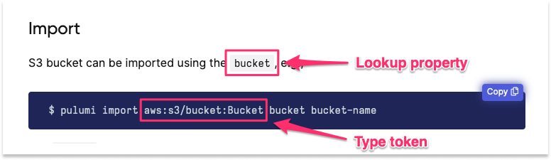 Where to find the type token and lookup property for a resource