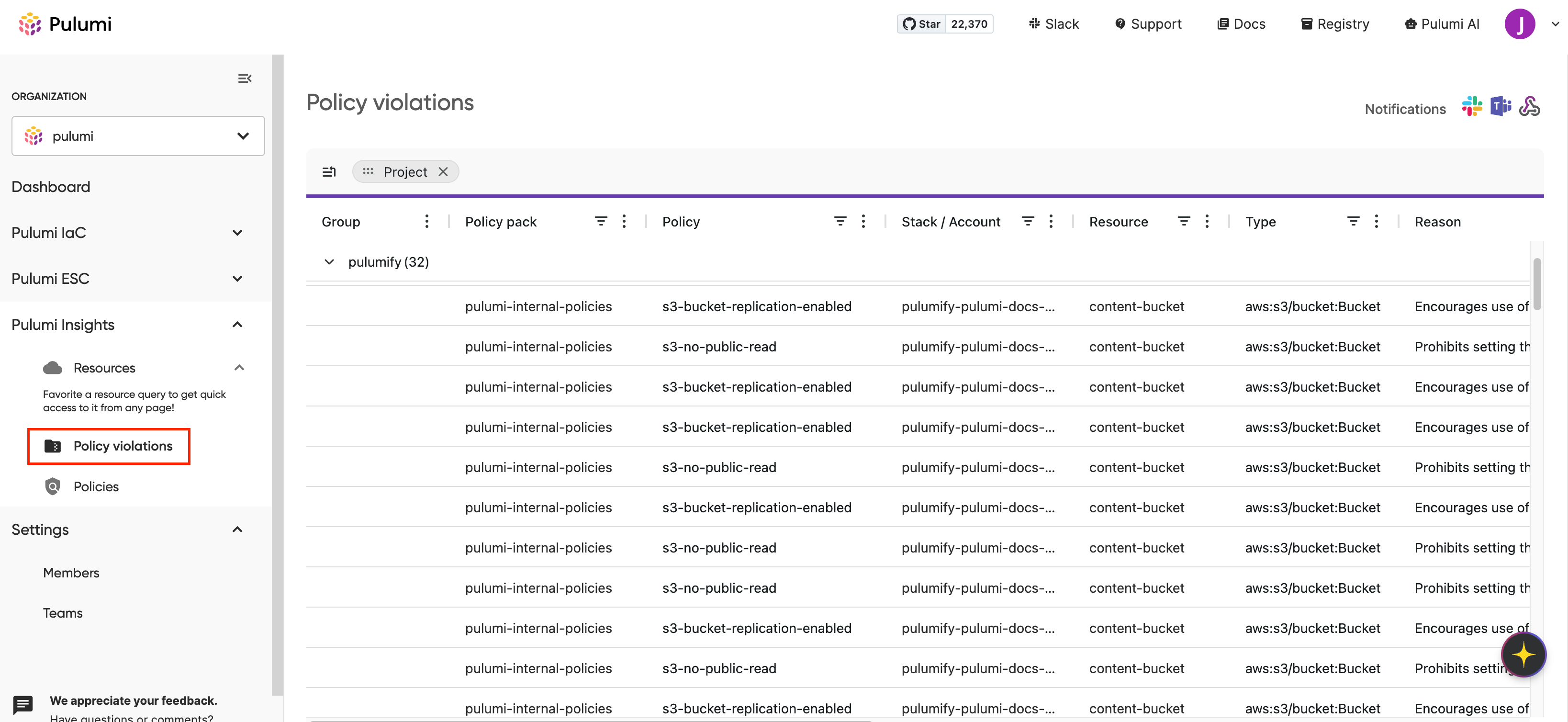 Insights Policy Violations