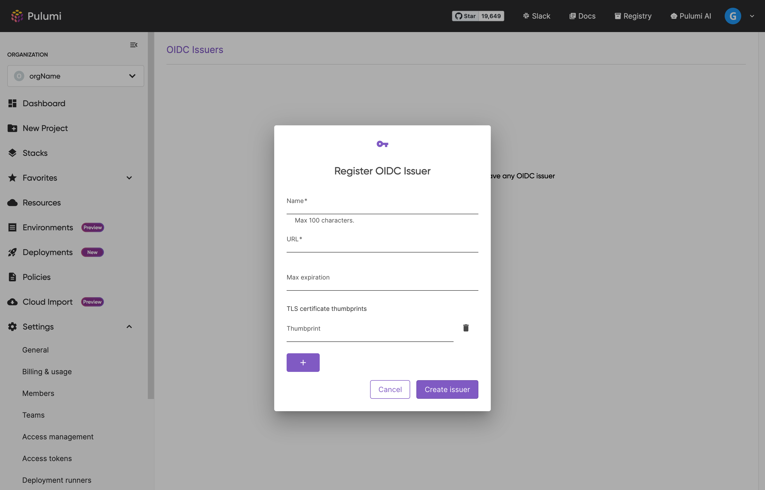 Register new issuer