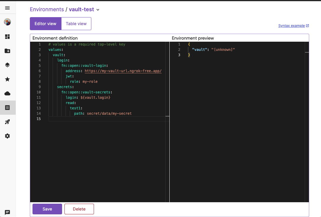 Vault environment config