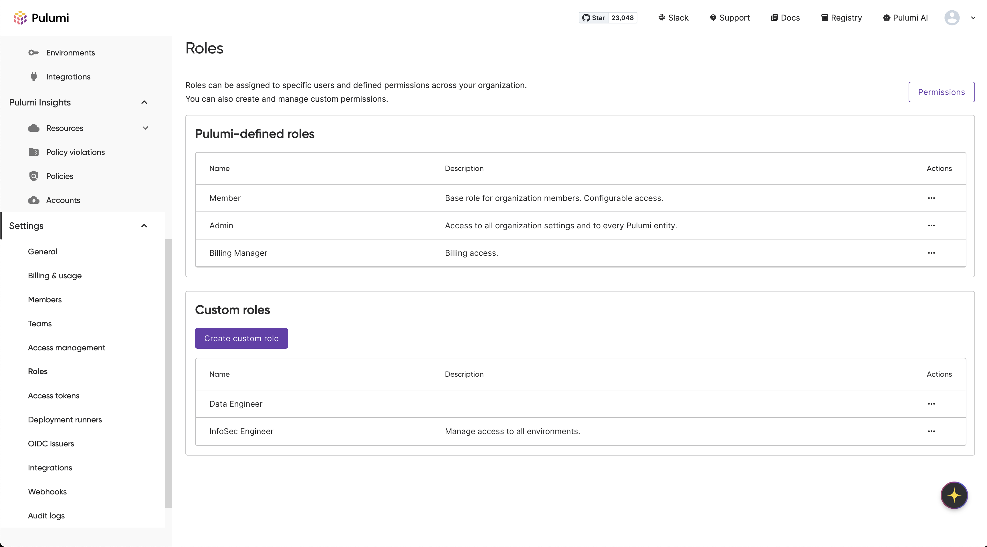View all organization roles