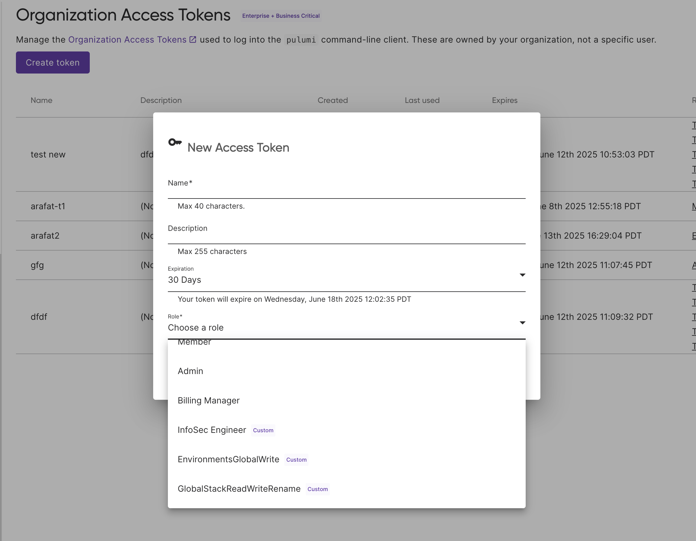 Assign a role to your organization token