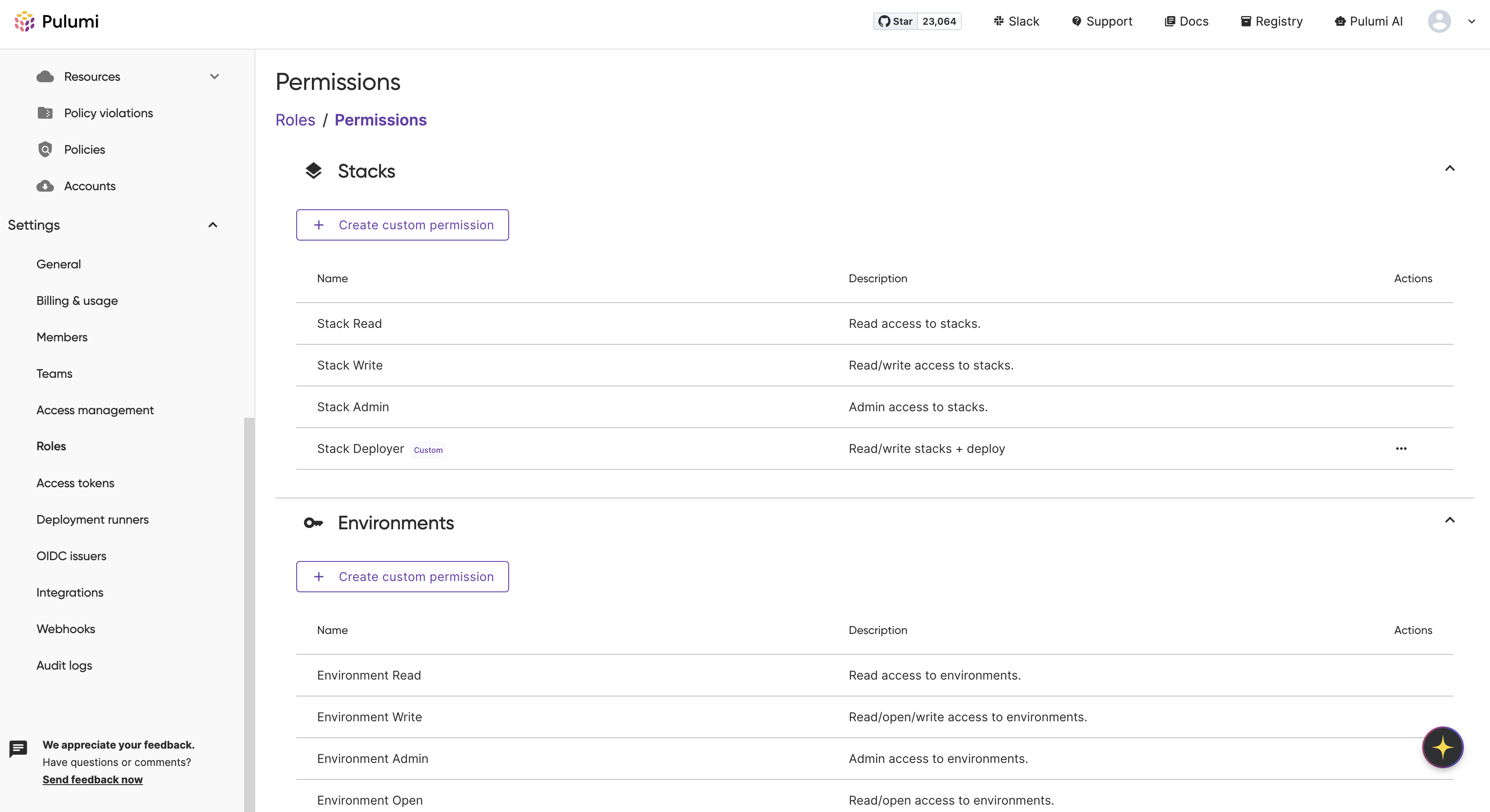 Your new permission is visible on the permissions page