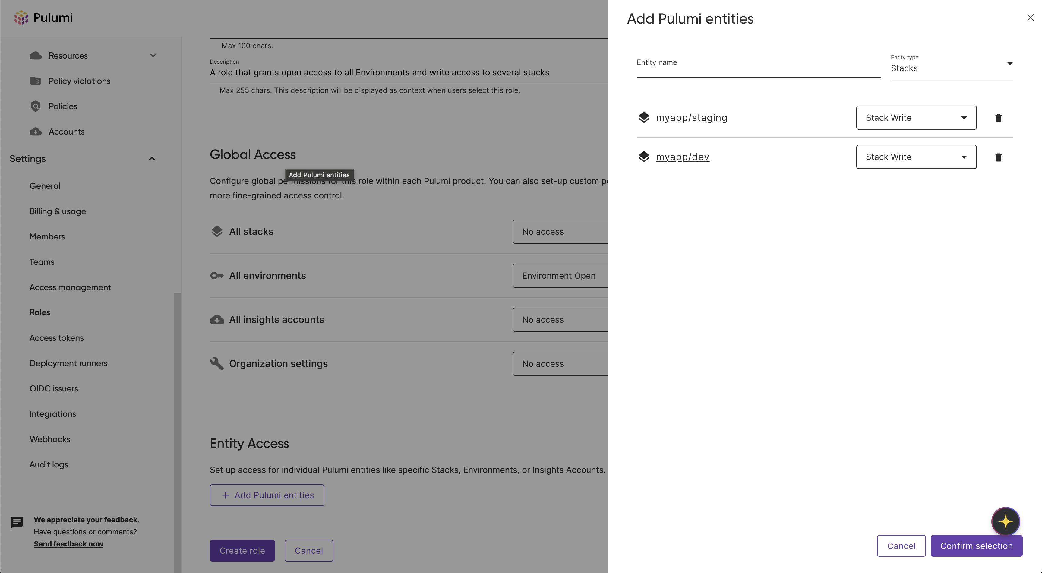 Assigning permissions to two stacks